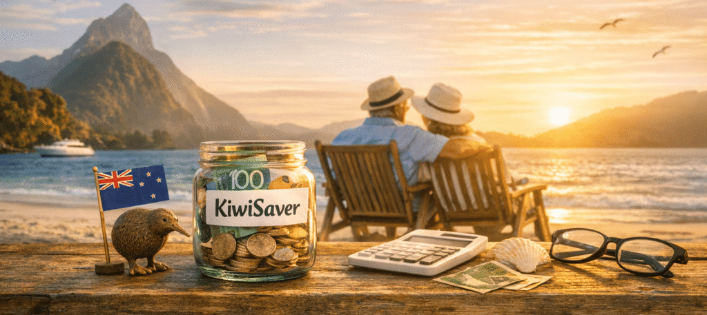 old couple on beach, kiwisaver