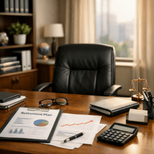 retirement planning at desk